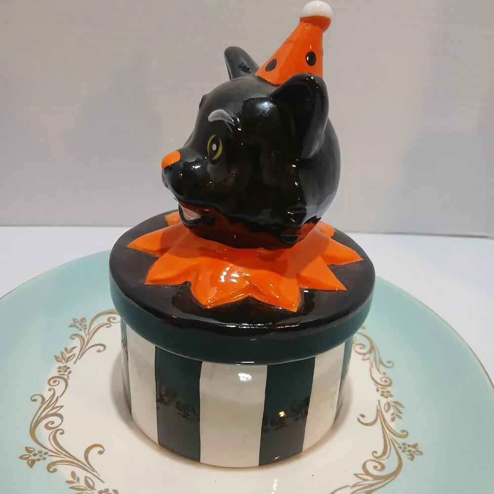 Halloween Retro Black Cat Ceramic Trinket Box - Picture 8 of 11